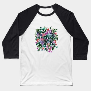 Modern Purple And Green Florals,  Abstract Watercolor Flowers  Bouquet Illustration Baseball T-Shirt